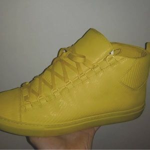 Yellow high top designer shoes
